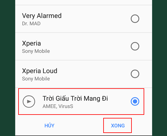 Bước 9: H&atilde;y chọn b&agrave;i h&aacute;t vừa tải về để l&agrave;m nhạc chu&ocirc;ng.
