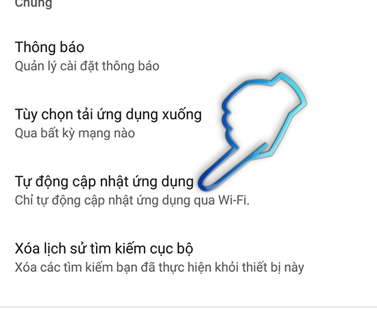 - Bước 4: Chọn tự động cập nhật ứng dụng.