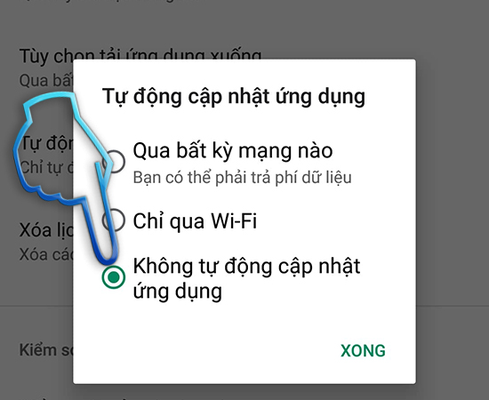 - Bước 5: Chọn không cập nhật ứng dụng.