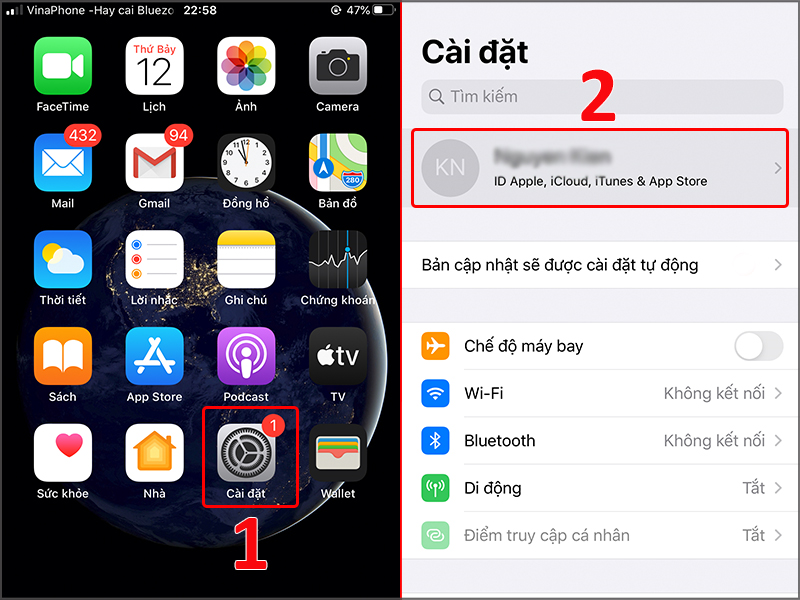 Vào thông tin tài khoản iCloud của bạn