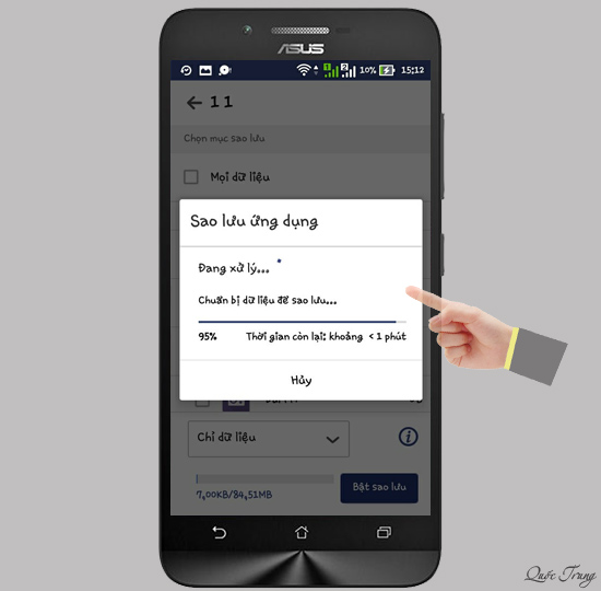 Ứng dụng bắt đầu sao lưu