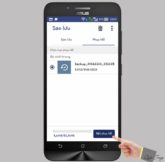 Chọn Bật phục hồi