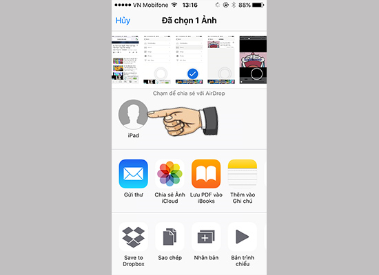 Chọn tên iPhone muốn gửi