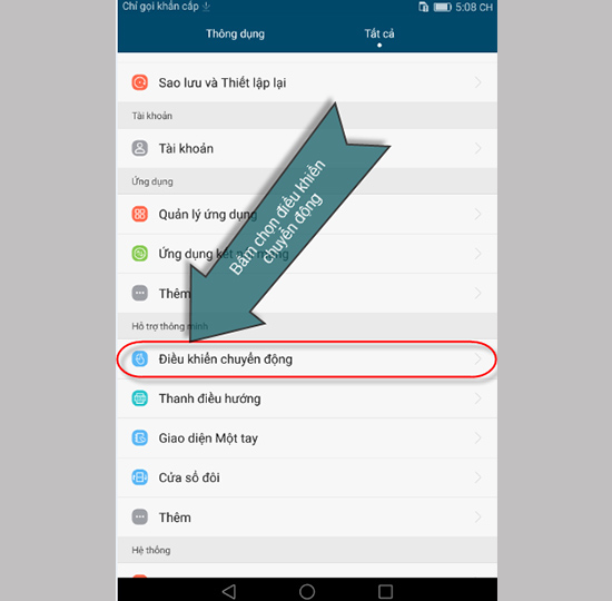 Bấm chọn vào mục điều khiển chuyển động