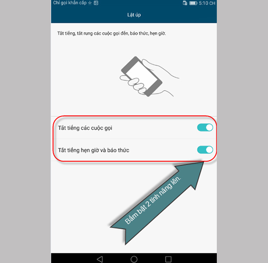 Chọn bật tính năng tắt tiếng các cuộc gọi và tắt tiếng hẹn giờ và báo thức