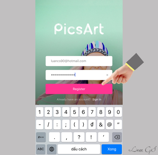 Đăng k&iacute; t&agrave;i khoản miễn ph&iacute; của ứng dụng