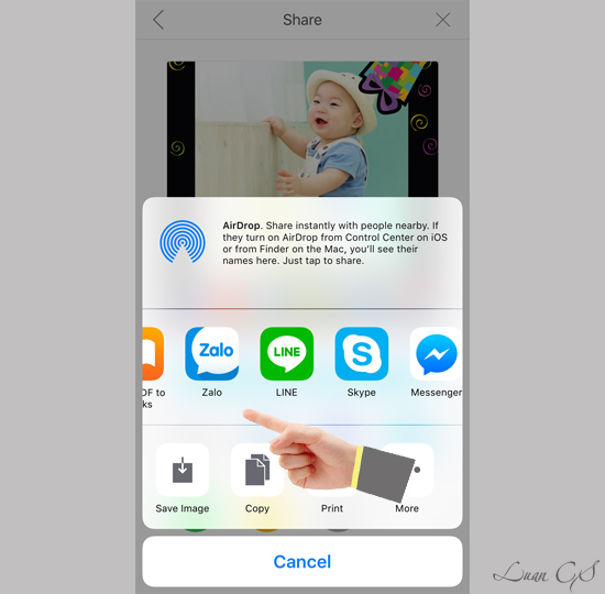 Cuối c&ugrave;ng bạn c&oacute; thể chia sẽ ảnh đ&atilde; được chỉnh sửa l&ecirc;n mạng x&atilde; hội như: Facebook, Zalo, Email