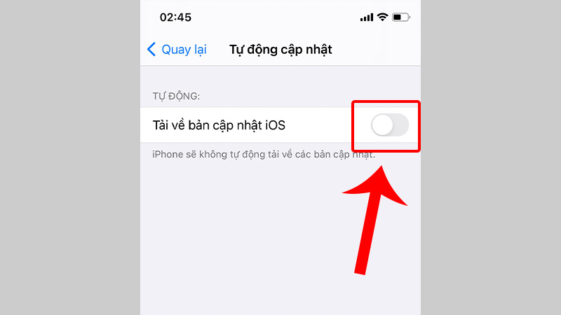 Gạt sang tr&aacute;i để tắt t&iacute;nh năng Tải về bạn cập nhật iOS