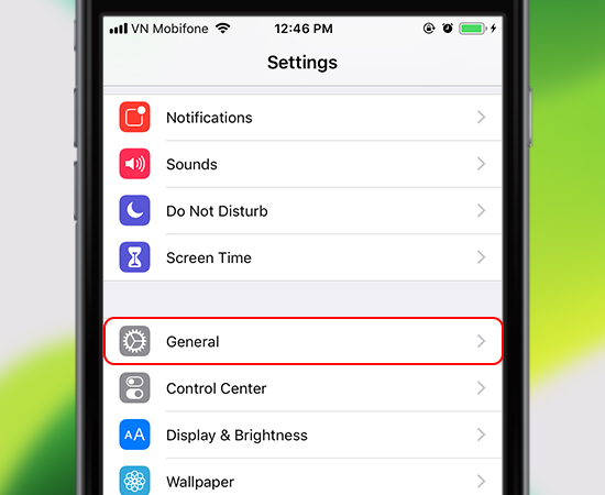 1. Vào Settings > General