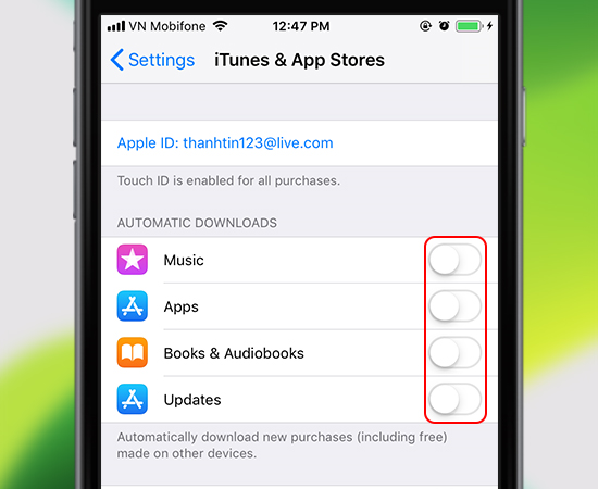 Sau đó tắt hết tất cả tự động Update 