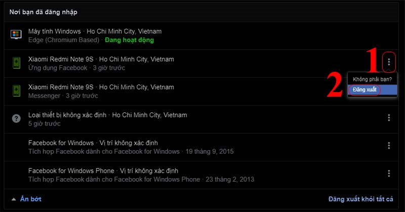 Đăng xuất tài khoản Facebook khỏi thiết bị khác