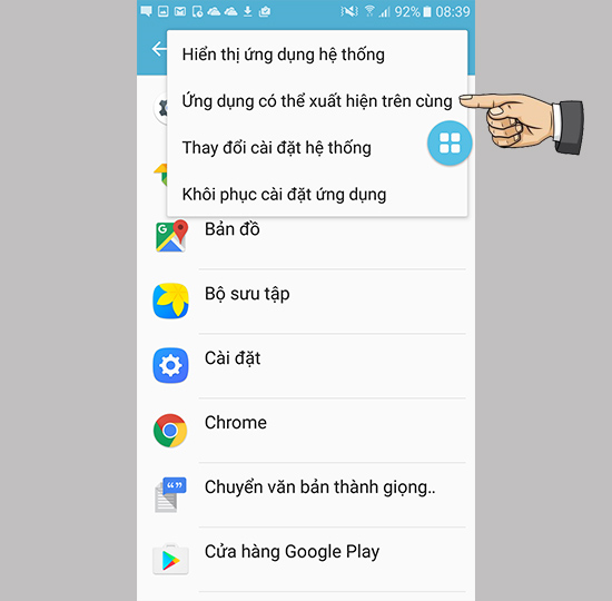 Ứng dụng có thể xuất hiện trên cùng