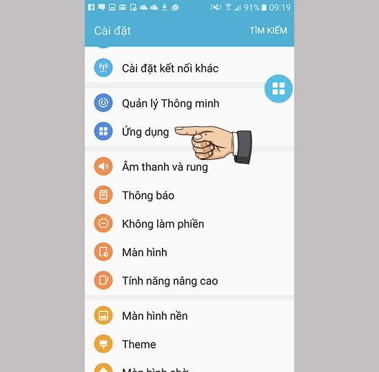 Cài đặt > ứng dụng