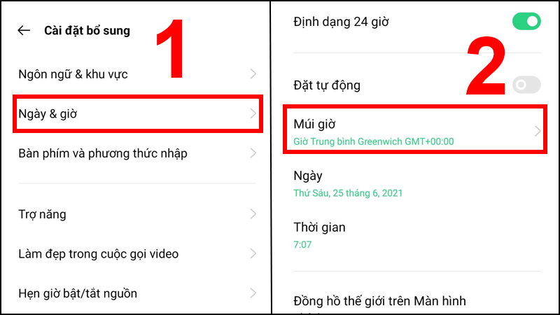 Chọn mục Múi giờ