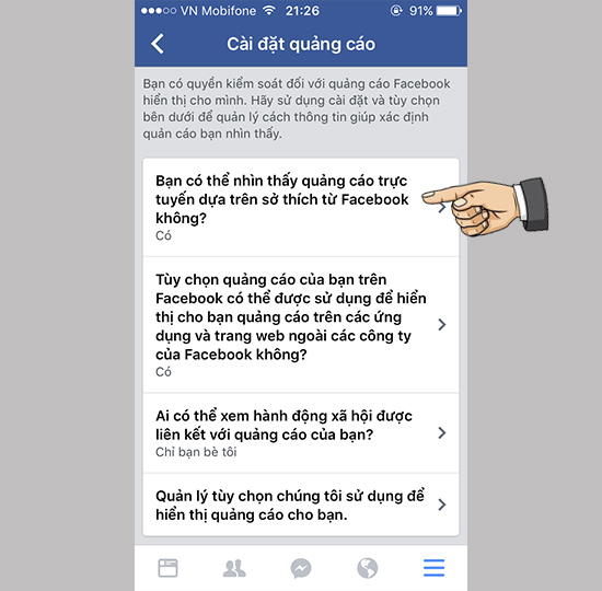 Bạn có thể nhìn thấy quảng cáo trực tuyến dựa trên sở thích từ facebook không?