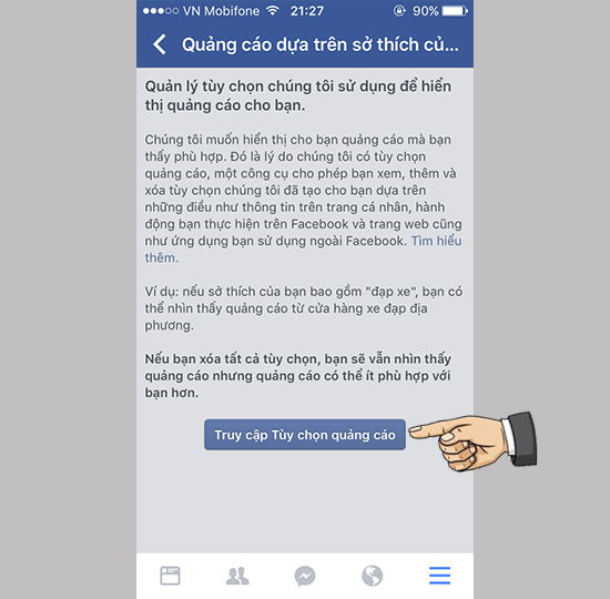 Truy cập tùy chọn quảng cáo