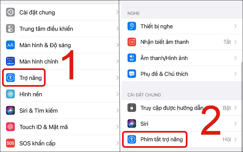 Mở cài đặt Phím tắt trợ năng