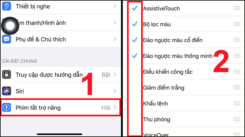 Bạn chọn Phím tắt trợ năng > Tick chọn những trợ năng mà bạn muốn xuất hiện.
