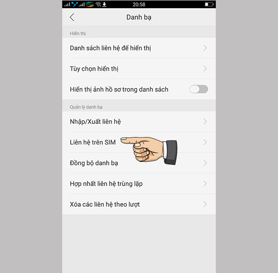 Bước 2: Chọn Liên hệ thẻ sim