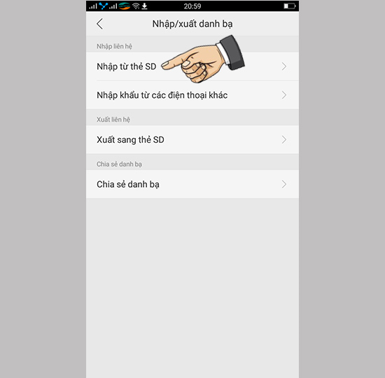 Bước 7: Chọn Nhập từ thẻ SD