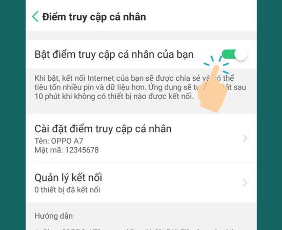 Bước 4: Sau khi bấm vào Điểm truy cập cá nhân thì bạn hãy bật nó lên.