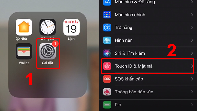 Chọn Touch ID & mật mã trong phần cài đặt iPhone