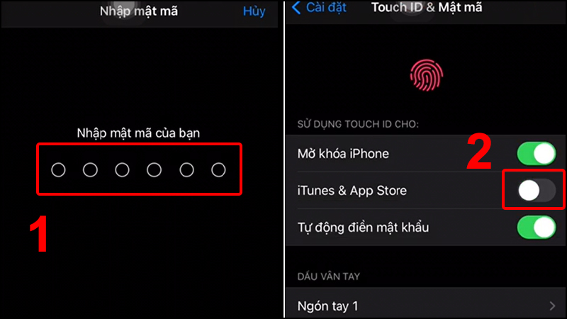 Kích hoạt vân tay cho iTunes & App Store