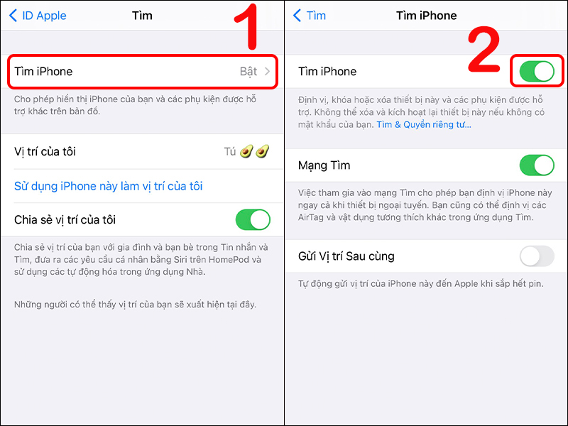 Bật tính năng Tìm iPhone