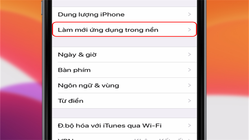 Bước 3: Sau đó vào Làm mới ứng dụng trong nền.