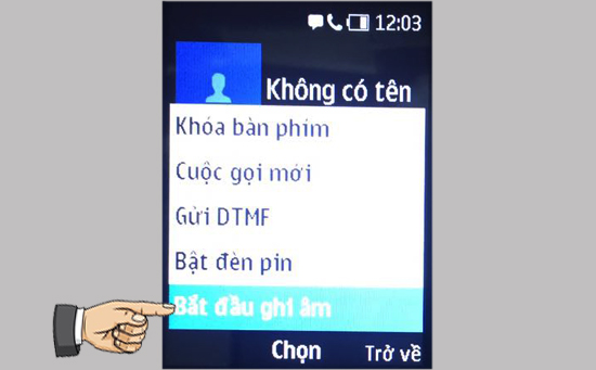 Tại menu tùy chọn, bạn chọn bắt đầu ghi âm