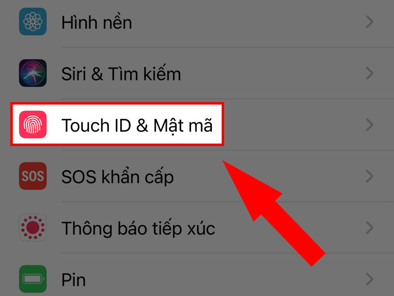  Chọn Touch ID và mật mã