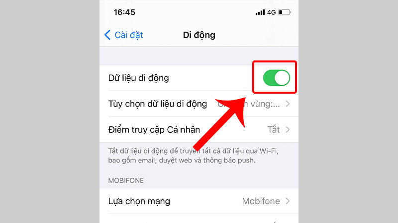 Bật Dữ liệu di động