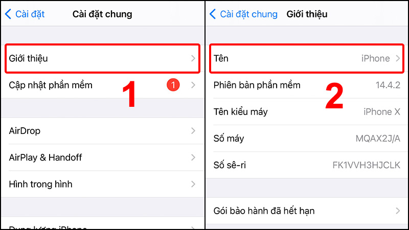 Vào Giới thiệu và chọn Tên