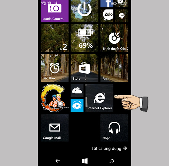 Mở ứng dụng Internet Explorer trên màn hình chính