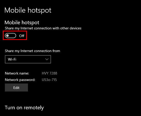 Bước 7: Bấm vào mục On để bật phát wifi.