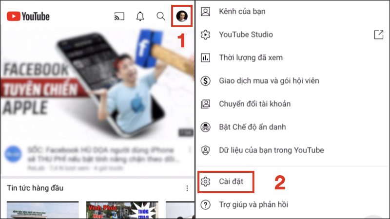 Chọn mục Cài đặt