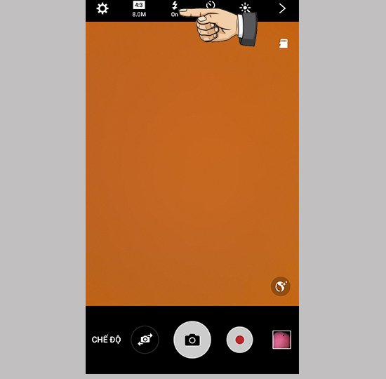 Chọn v&agrave;o biểu tượng Flash để chọn 3 chế độ On, Off, Auto.