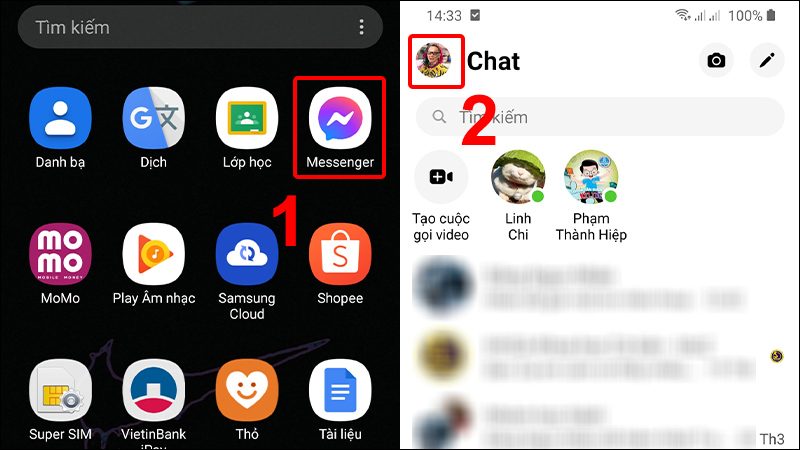 Vào ứng dụng Messenger và chọn vào biểu tượng ảnh đại diện