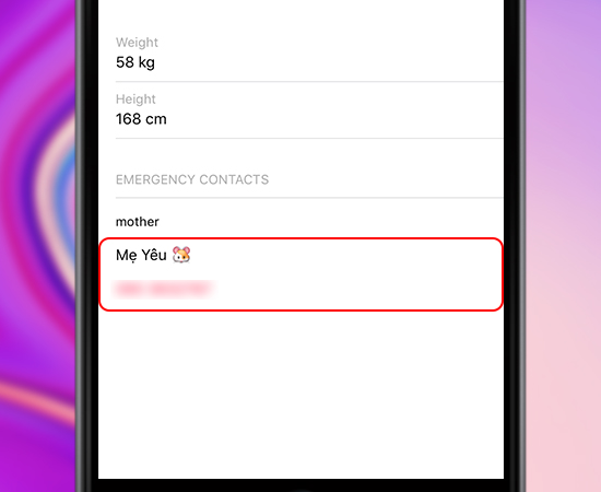 Và chọn số điện thoại bạn đã thêm vào danh bạ khẩn cấp.