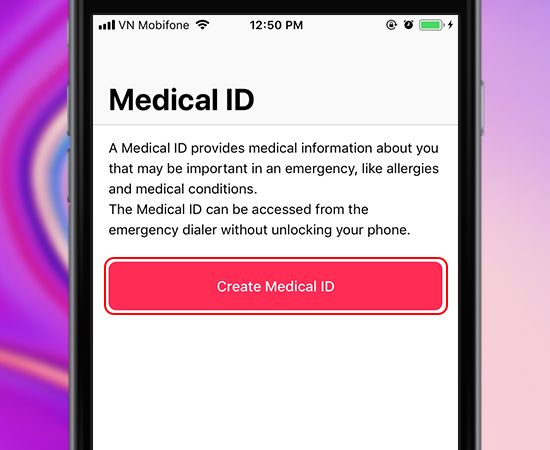 Sau đó chọn Create Medical ID (Tạo tài khoản Medical)