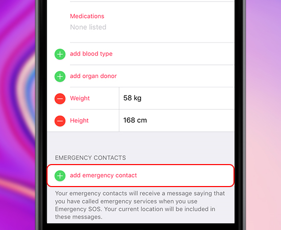 Thêm thông tin vào Medical ID