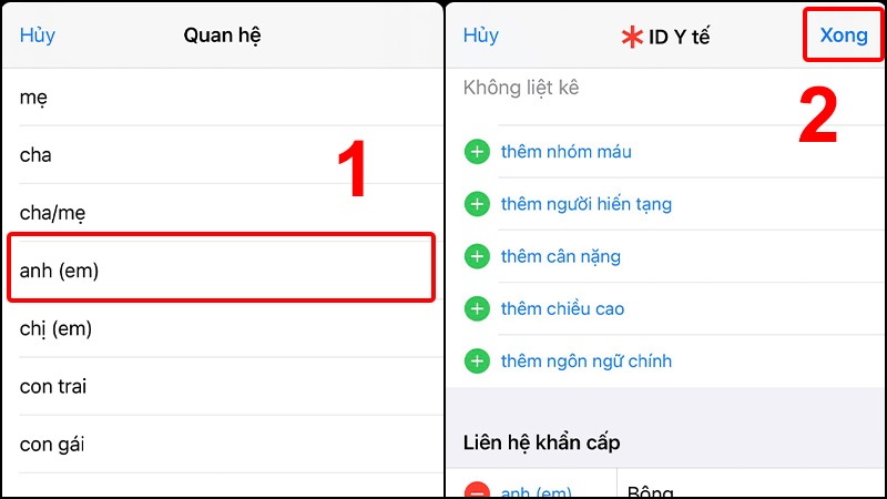 Lựa chọn mối quan hệ và nhấn Xong để lưu