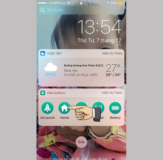 Mở màn hình khóa > vuốt màn hình sang phải > home