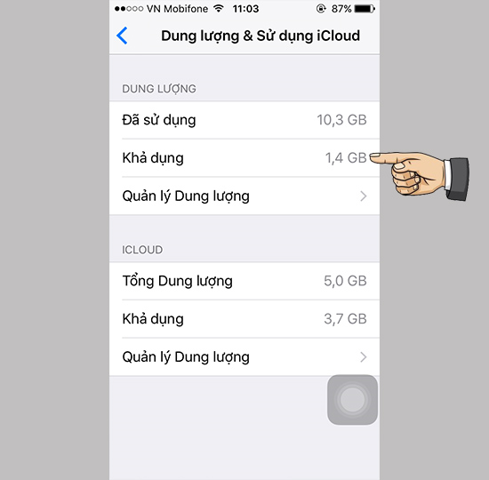 Kiểm tra lại bộ nhớ khả dụng đ&atilde; tăng l&ecirc;n đ&aacute;ng kể