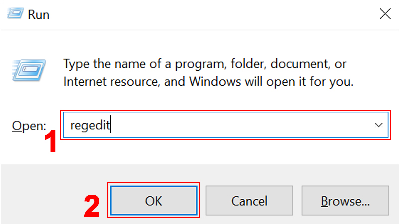 Nhập regedit