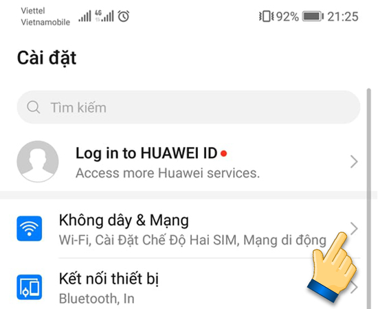 Cài đặt > Không dây và mạng