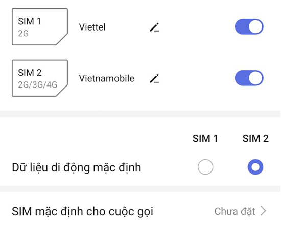 Bật/ Tắt SIM cần sử dụng