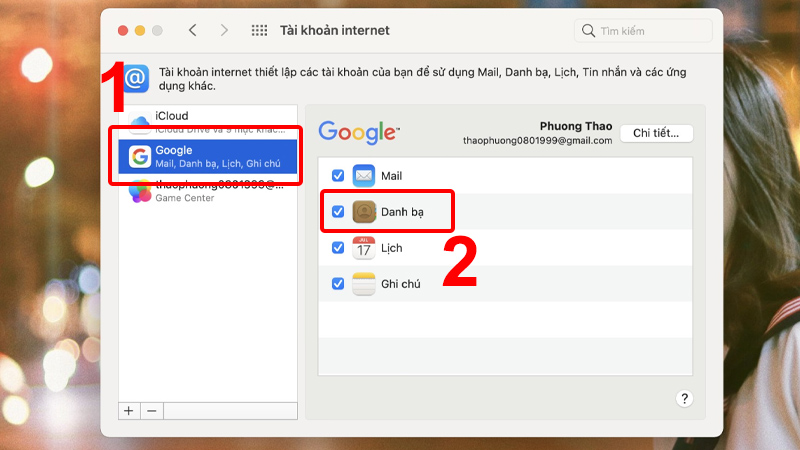 Nhấn vào Google và tick chọn Danh bạ