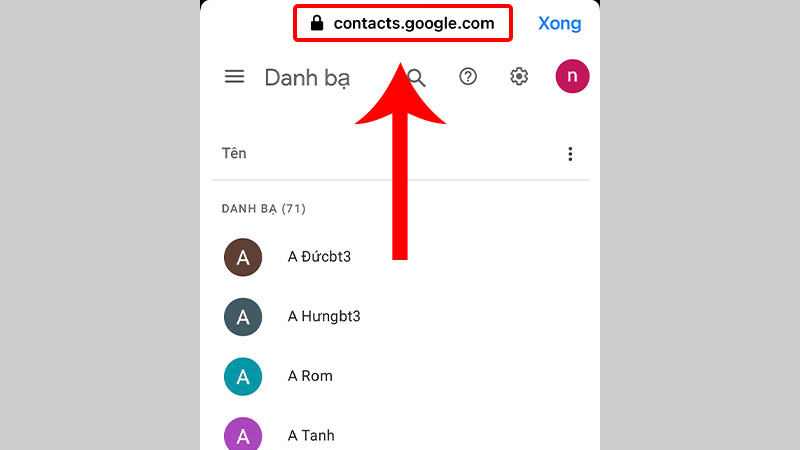 Truy cập vào contacts.google.com, đăng nhập tài khoản vừa đồng bộ để xem