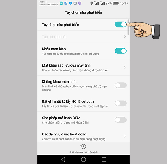 Tắt t&ugrave;y chọn nh&agrave; ph&aacute;t triển
